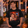 Custom Photo Funny Human Selfie With Skeleton Comfort T-Shirt - Personalized Halloween Birthday Gifts For Mom, Dad, Brother, Sister, Kids - Spooktacular Photo Shoot Moment