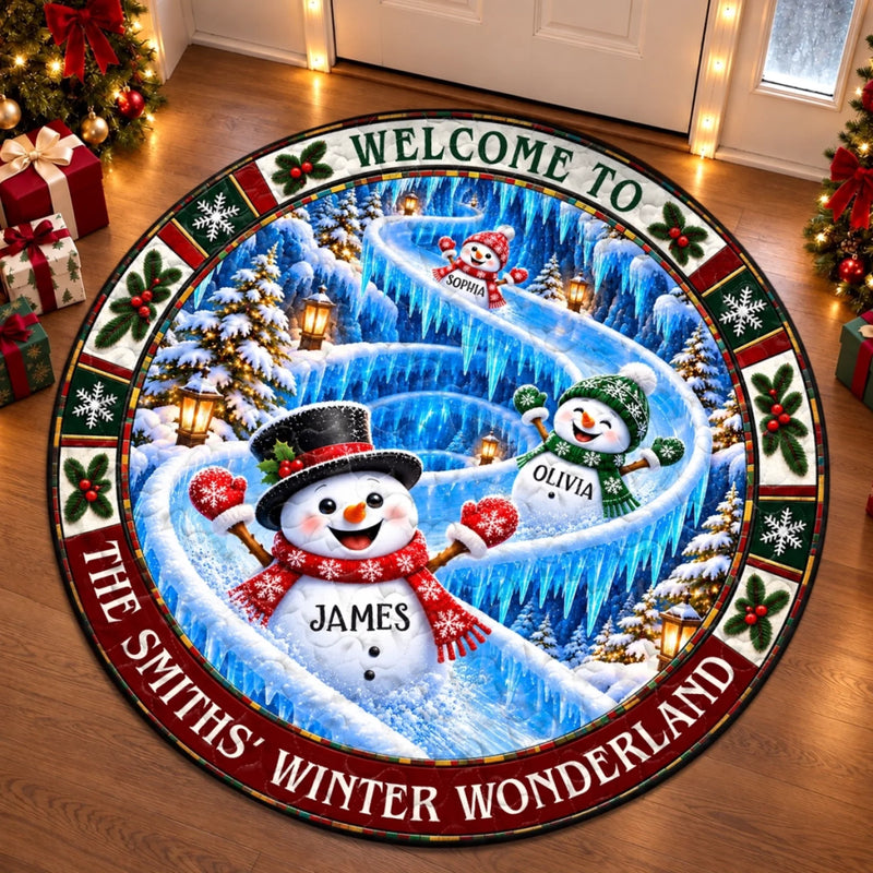 Custom Snowman Quilted Round Mat - Personalized Christmas Birthday Gifts For Mom, Dad, Brother, Sister - Shining Bright With Family Love