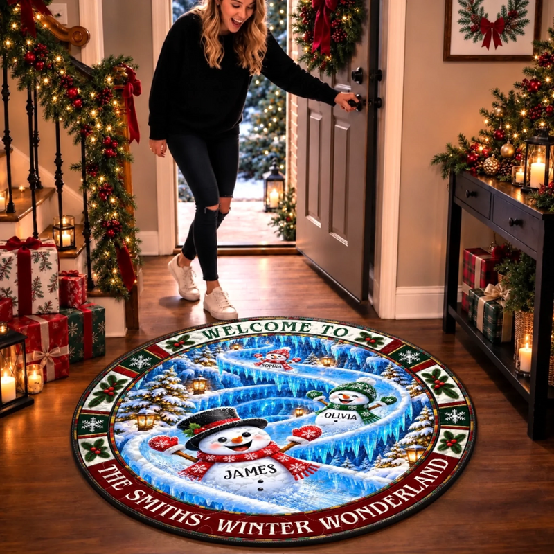 Custom Snowman Quilted Round Mat - Personalized Christmas Birthday Gifts For Mom, Dad, Brother, Sister - Shining Bright With Family Love