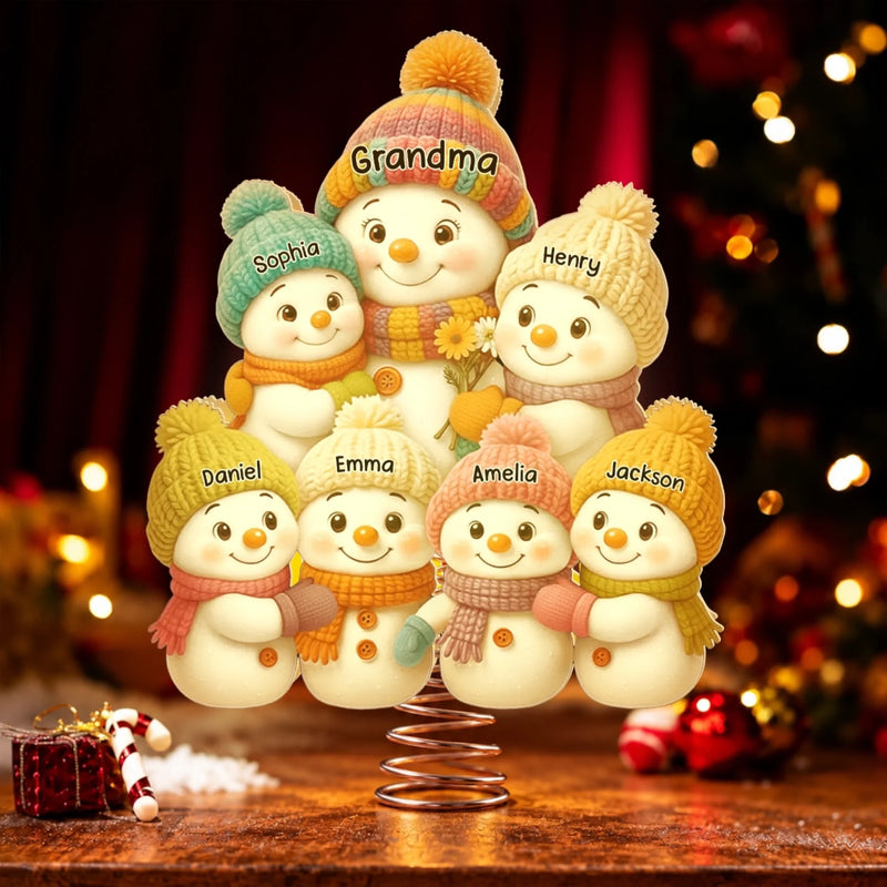 Custom Snowman LED Tree Topper - Personalized Christmas Birthday Gifts For Mom, Grandma - Snow Much Grandkid Love