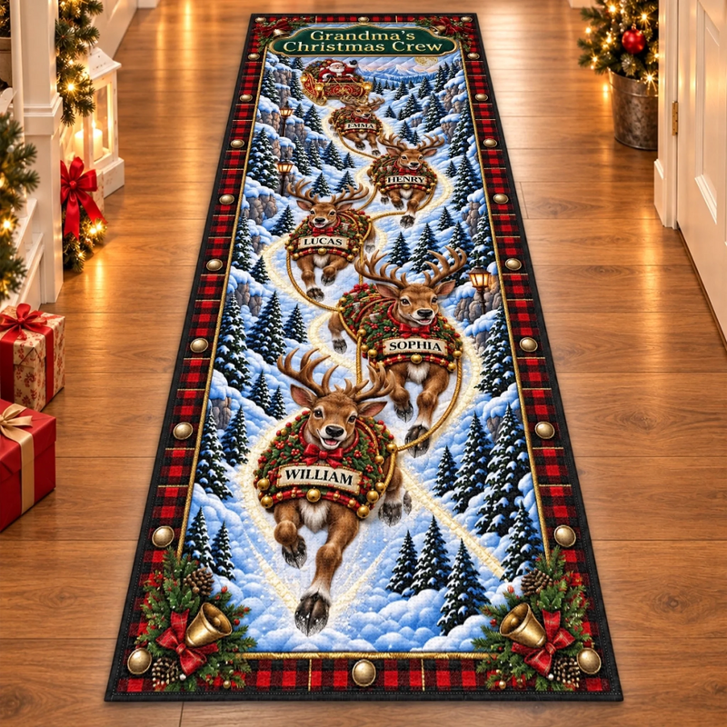 Custom Reindeer Runner Rug - Personalized Christmas Birthday Gifts For Grandma, Grandpa - Homebound For The Holidays