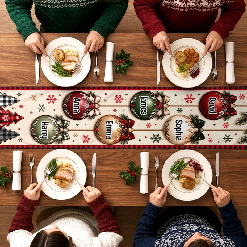 Custom Table Runner - Personalized Christmas Birthday Gifts For Mom, Dad, Brother, Sister - Christmas Feels Better Together
