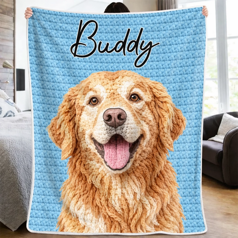 Custom Photo Crochet Effect Blanket - Personalized Birthday Gifts 
For Dog Cat Lovers, Dog Dad And Mom, Cat Owners - My Warmest Little Friend