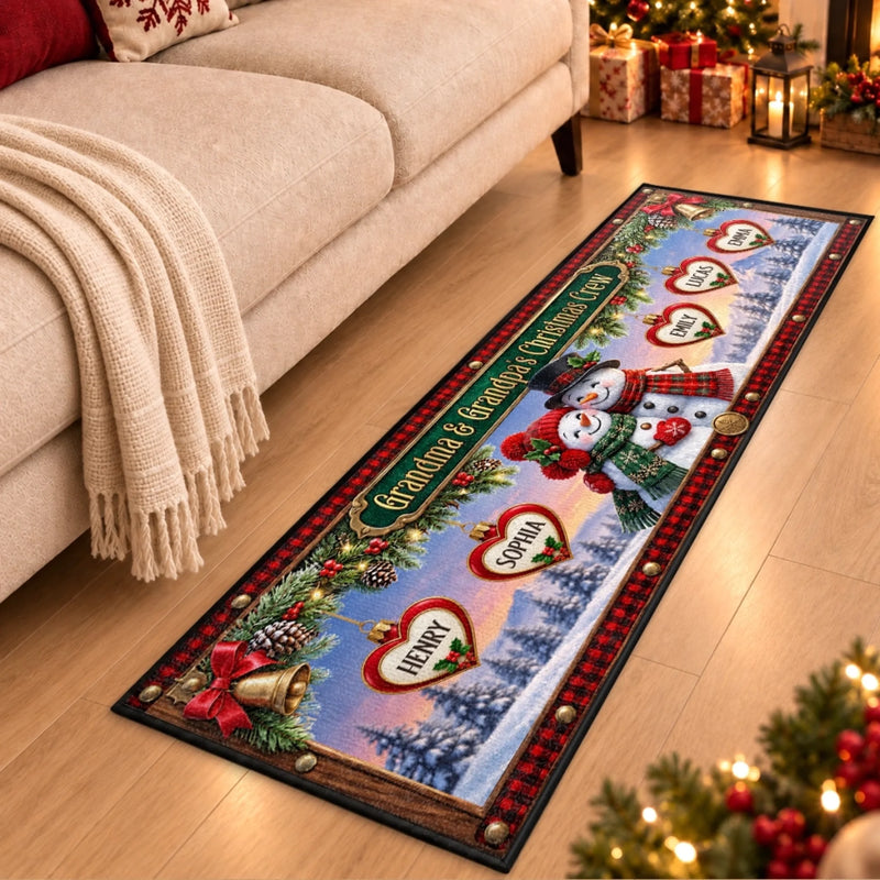 Custom Snowman Runner Rug - Personalized Christmas Birthday Gifts For Grandma, Grandpa - Our Christmas Crew