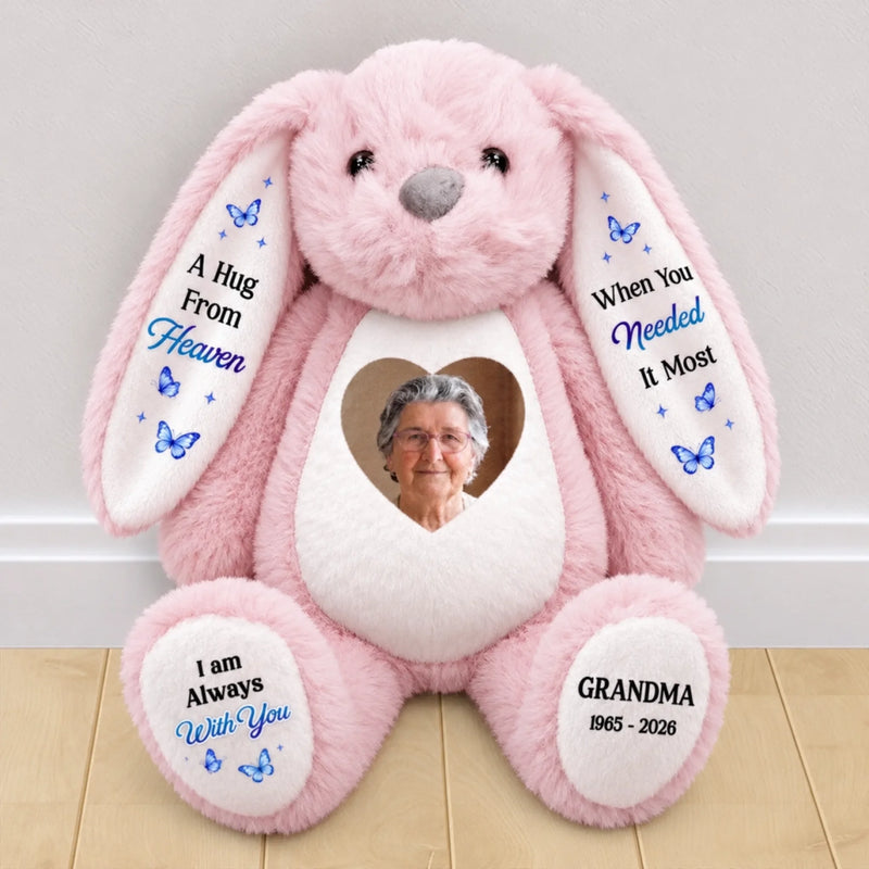 Custom Photo Heart Bunny Plush - Personalized  Memorial Sympathy Gifts For Loss Of Mom, Dad - Forever Remembered With Love