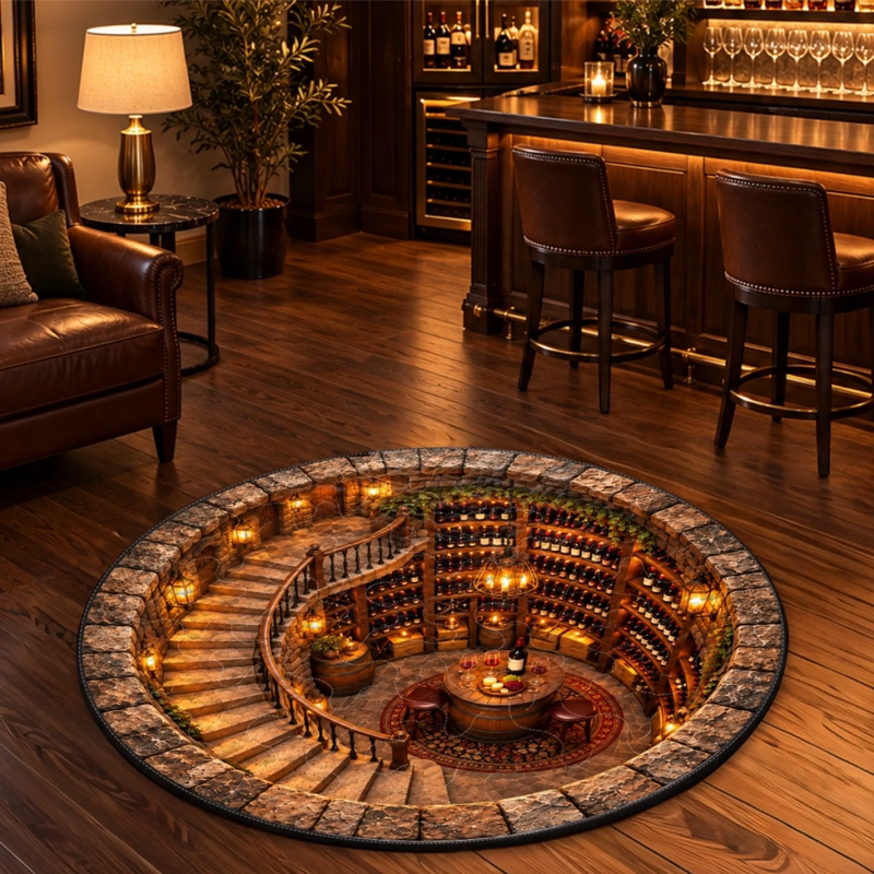 Wine Cellar Fantasy Decor for Wine Lovers - Quilted Round Mat