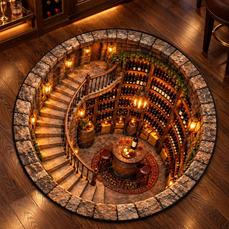 Wine Cellar Fantasy Decor for Wine Lovers - Quilted Round Mat