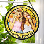 Custom Photo Friendship Gifts For Besties - Personalized Stained Glass Window Hanging Suncatcher
