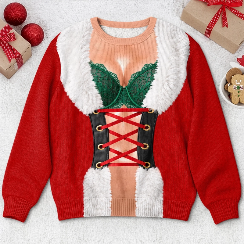 Custom Funny Sexy Santa Christmas Party Gifts for Women - Personalized Ugly Sweatshirt