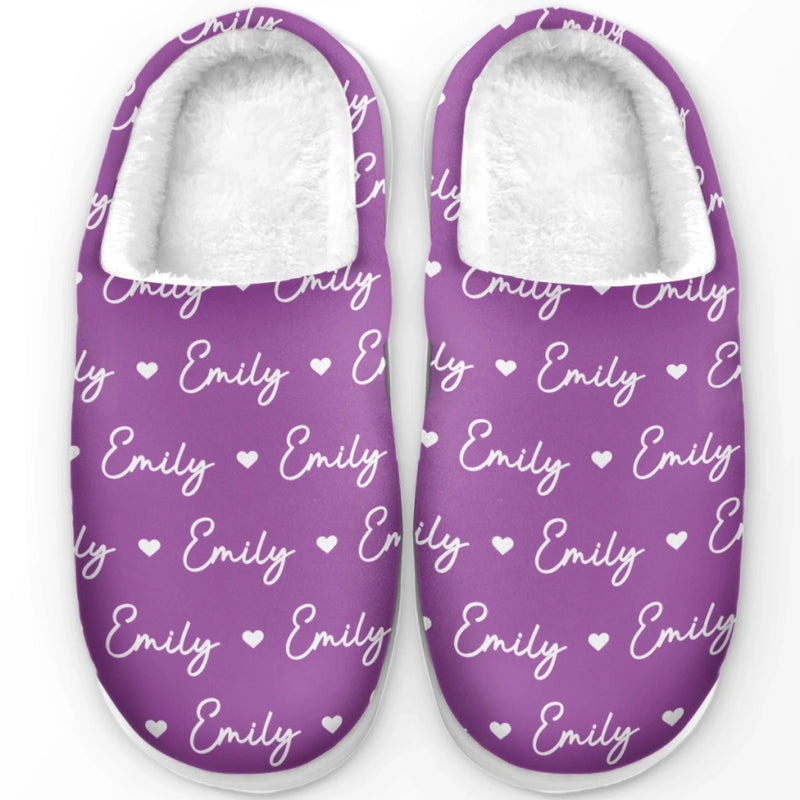 Custom Name Heart Slippers - Personalized Fluffy Slippers Gifts For Women
