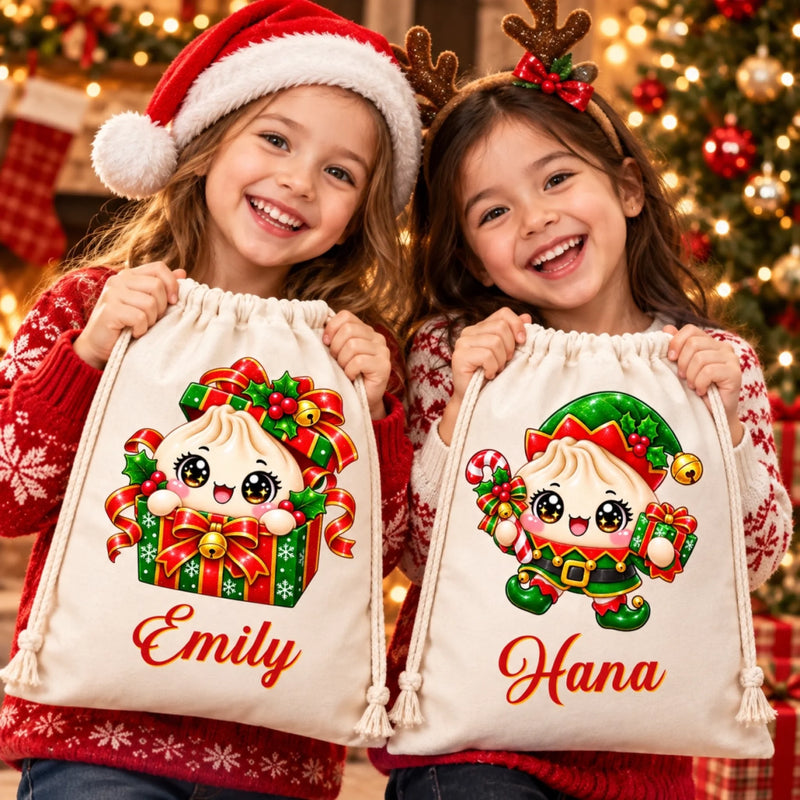 Custom Christmas Dumpling Squishy Gifts - Personalized Drawstring Gift Bag