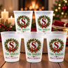 Custom Monogram Christmas Wreath Family Gifts - Personalized Plastic Cups