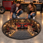 Classic Car Garage Decor for Auto Enthusiasts - Quilted Round Mat