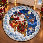 Custom Santa Sleigh Christmas Decor - Personalized Quilted Round Mat