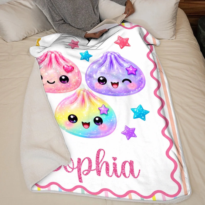 Custom Kawaii Dumpling Squishy Name Gifts for Girls - Personalized Blanket
