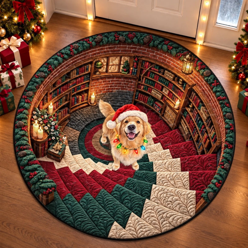 Custom Photo Christmas Dog Decor - Personalized Quilted Round Mat