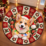 Custom Dog Photo Christmas Decor - Personalized Quilted Round Mat