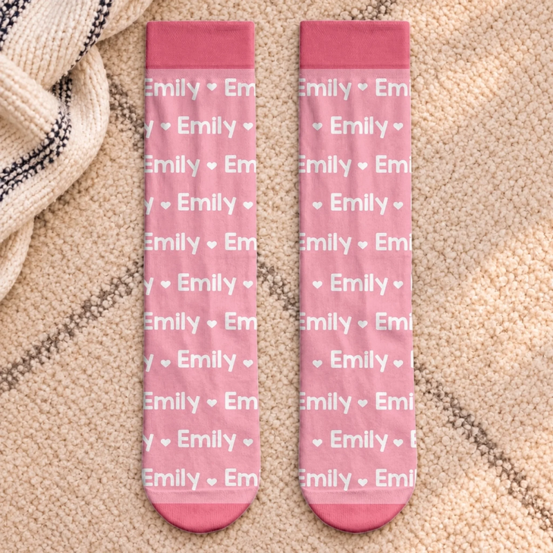 Custom Name Heart Pattern Kids Gifts - Personalized Middle Tube Socks