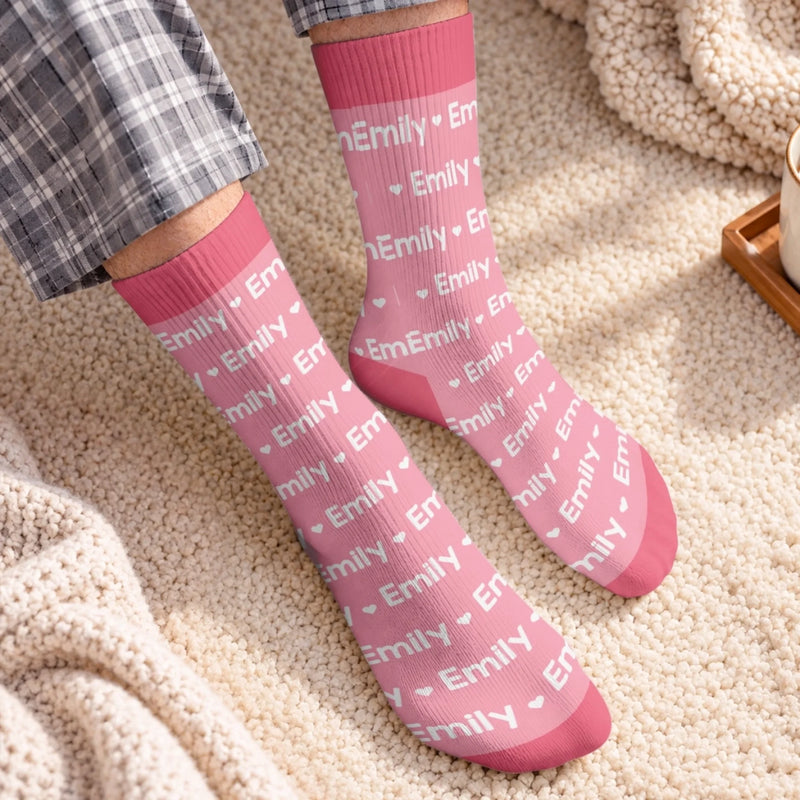 Custom Name Heart Pattern Kids Gifts - Personalized Middle Tube Socks