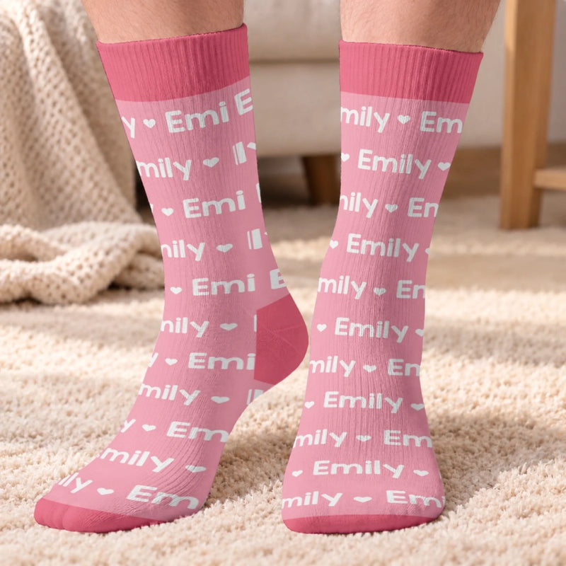 Custom Name Heart Pattern Kids Gifts - Personalized Middle Tube Socks