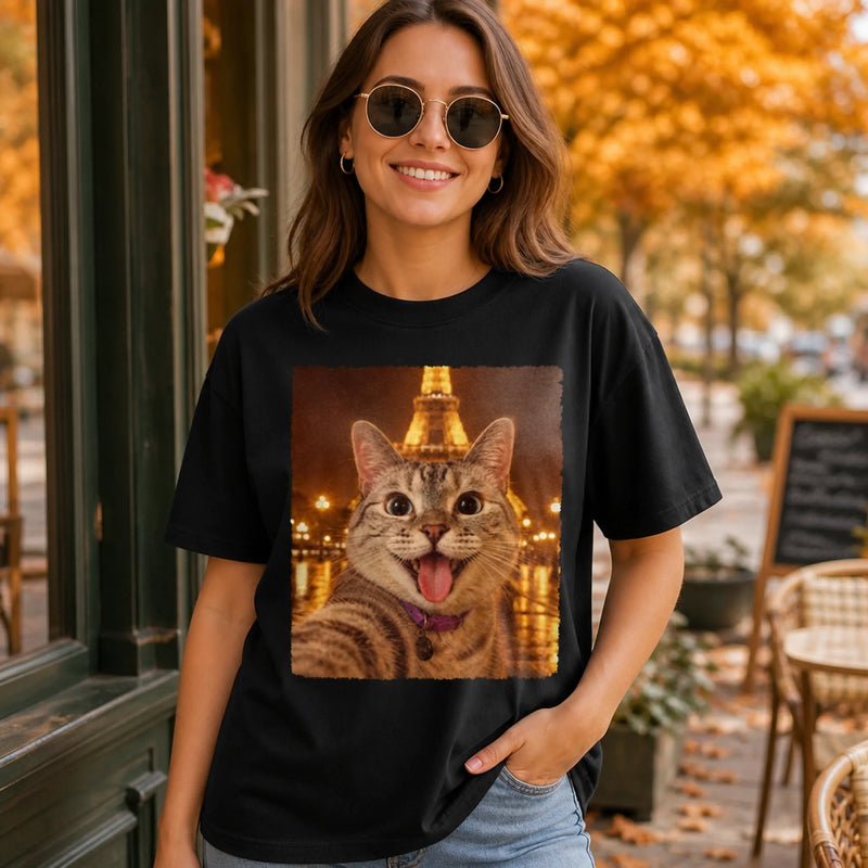 Custom Photo Funny Cat Selfie Gifts for Cat Lovers - Personalized Comfort T-Shirt