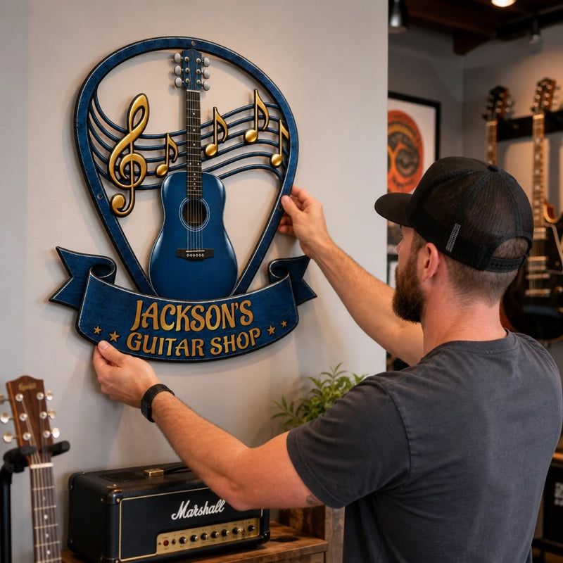 Custom Guitar Music Room Decor - Personalized Custom Shaped Metal Sign