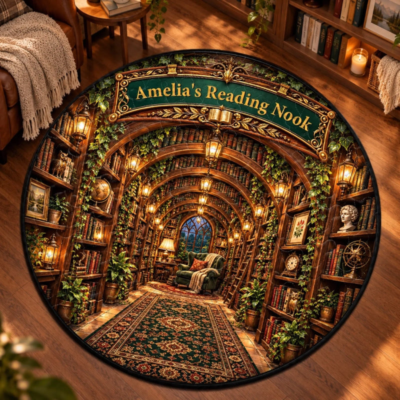 Custom Reading Nook Name Decor - Personalized Quilted Round Mat