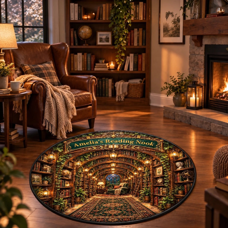 Custom Reading Nook Name Decor - Personalized Quilted Round Mat