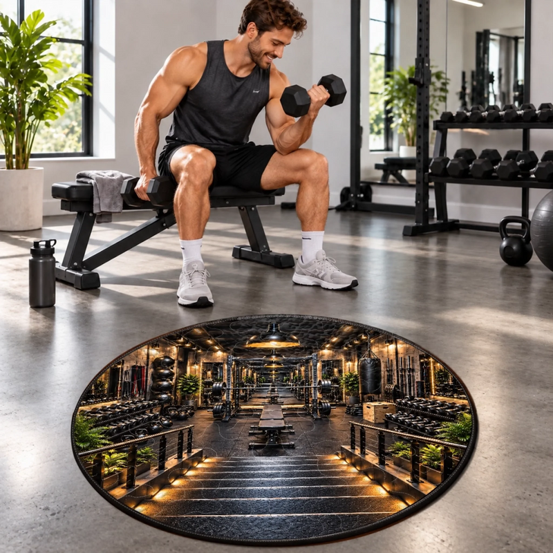 Custom Gym Workout Decor - Personalized Quilted Round Mat