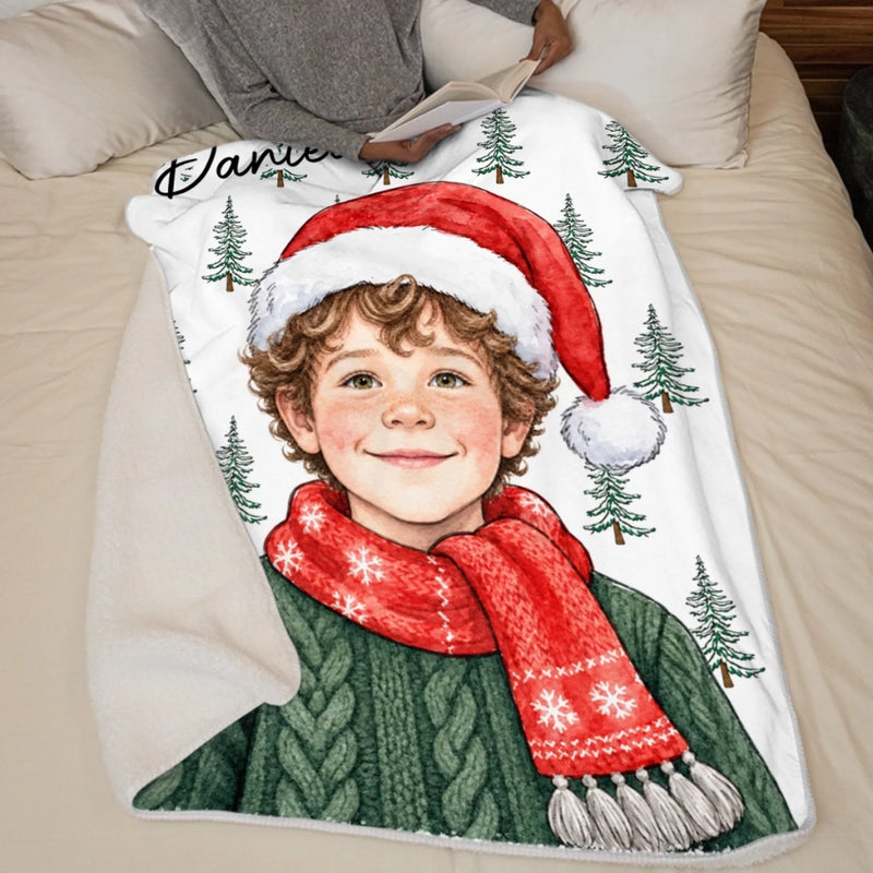 Custom Photo Christmas Name Kids Gifts - Personalized Blanket