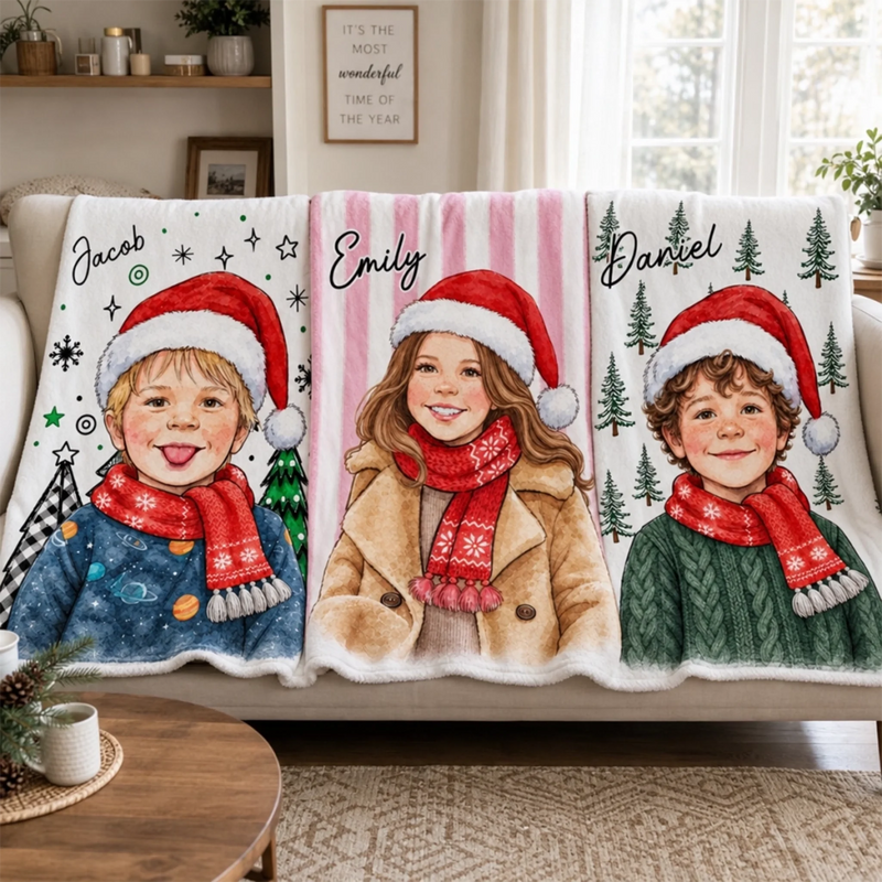 Custom Photo Christmas Name Kids Gifts - Personalized Blanket
