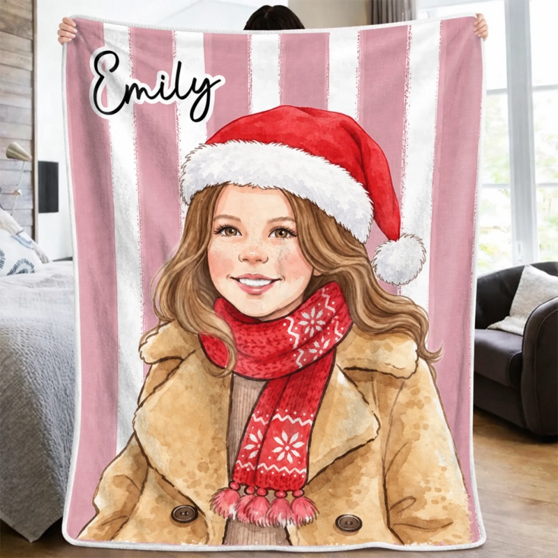 Custom Photo Christmas Name Kids Gifts - Personalized Blanket