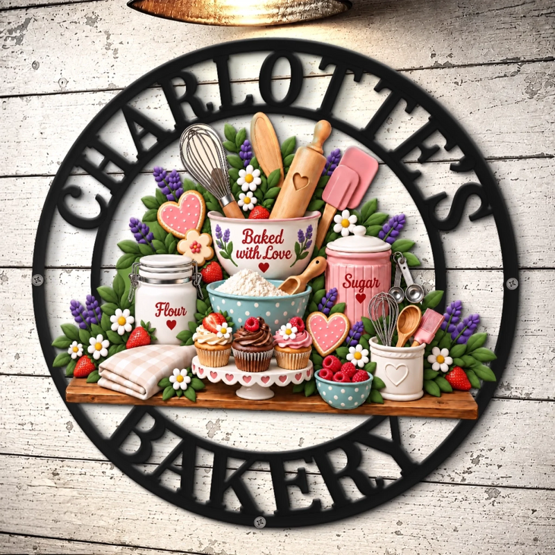 Custom Baked With Love Bakery Decor Gifts For Bakers - Personalized Shaped Metal Sign