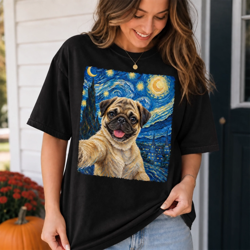 Custom Photo Dog Selfie Van Gogh Style Gifts - Personalized Comfort T-Shirt
