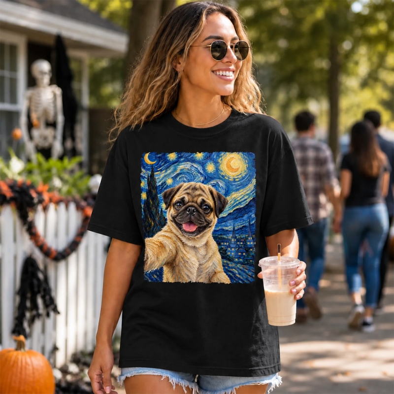Custom Photo Dog Selfie Van Gogh Style Gifts - Personalized Comfort T-Shirt