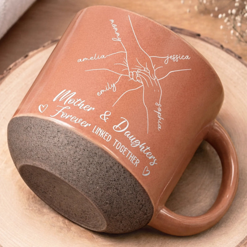 Custom Mother and Daughters Family Gift - Personalized Pottery Mug