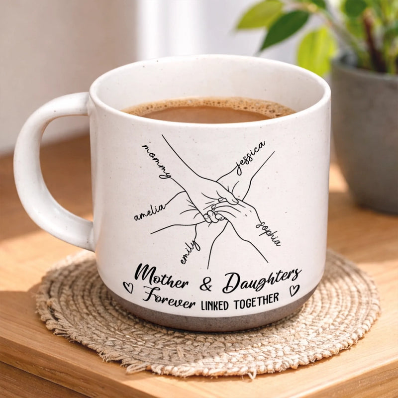 Custom Mother and Daughters Family Gift - Personalized Pottery Mug