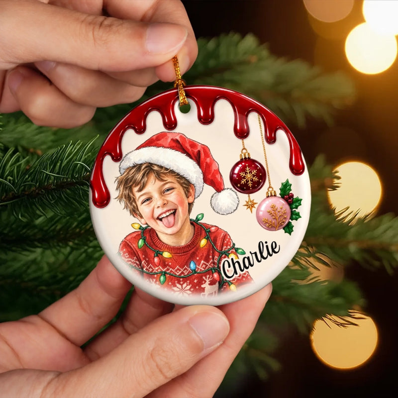 Custom Child Photo Christmas Tree Keepsake - Personalized Ceramic Ornament