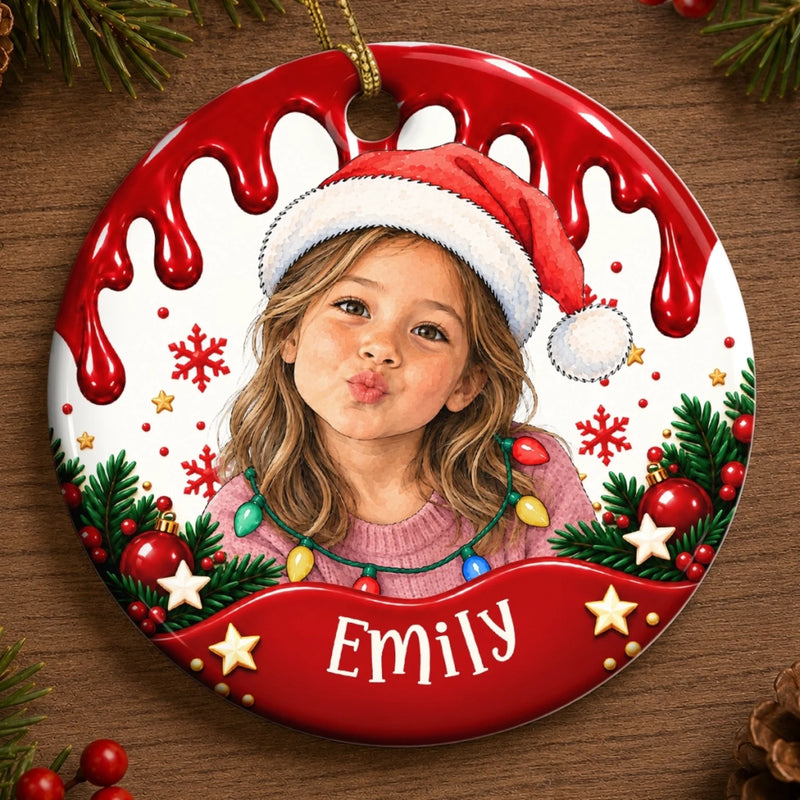 Custom Photo Name Christmas Keepsake Gifts for Kids - Personalized Ceramic Ornament