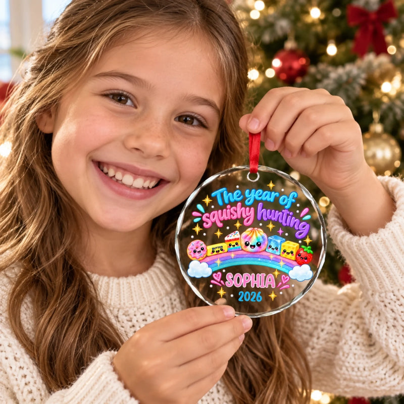 Custom Name Squishy Hunting Christmas Gifts for Kids - Personalized Glass Ornament