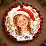 Custom Photo Santa Hat Keepsake for Kids - Personalized Ceramic Ornament
