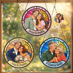 Custom Photo Anniversary Couple Gifts - Personalized Stained Glass Window Hanging Suncatcher