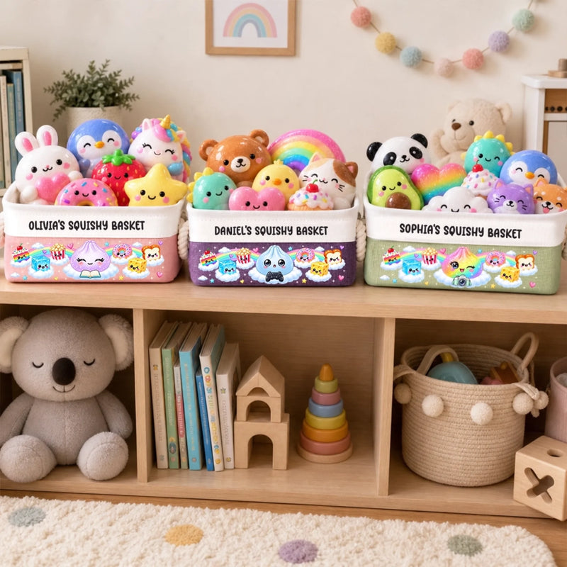 Custom Name Squishy Toy Gifts for Kids - Personalized Storage Basket
