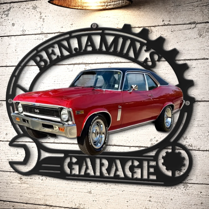 Custom Photo Red Muscle Car Gifts for Gearheads - Personalized Shaped Metal Sign