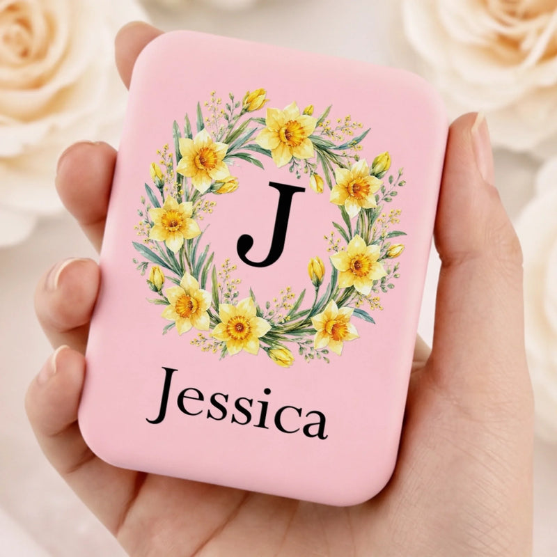 Custom Name Floral Makeup Gifts for Women - Personalized LED Compact Makeup Mirror