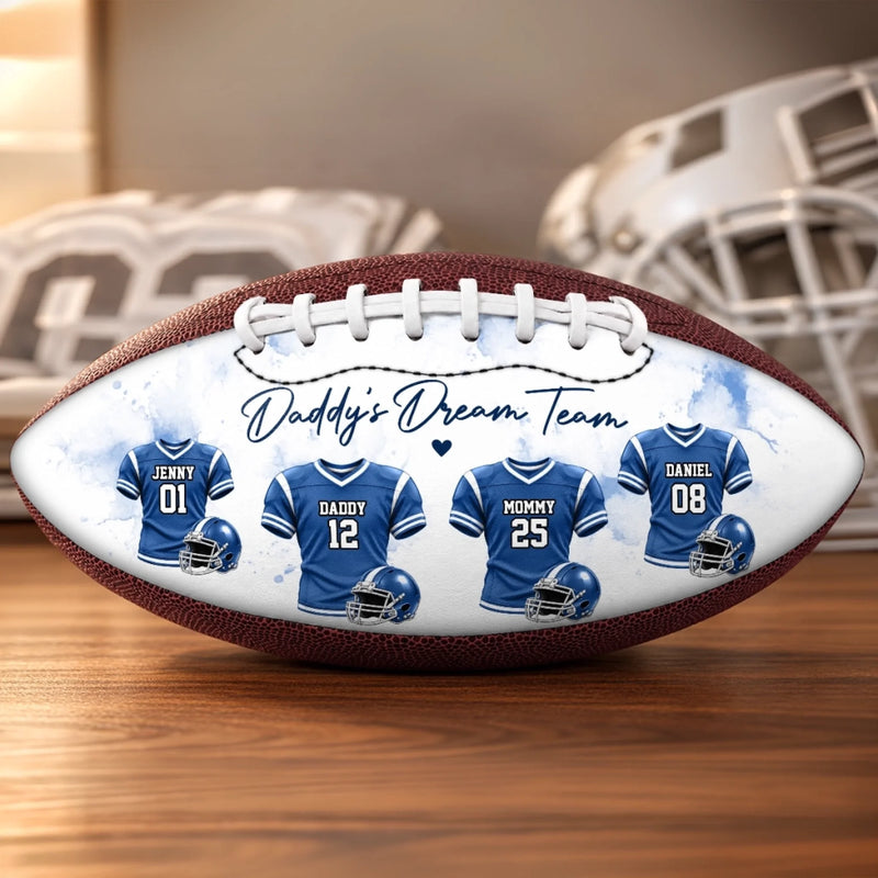 Custom Family Football Team Gifts for Dad - Personalized Leather Football