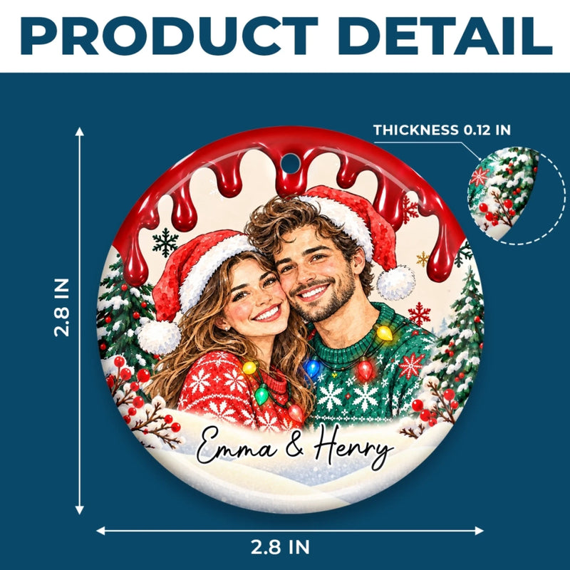 Custom Photo Christmas Couple Gifts - Personalized Ceramic Ornament
