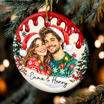 Custom Photo Christmas Couple Gifts - Personalized Ceramic Ornament