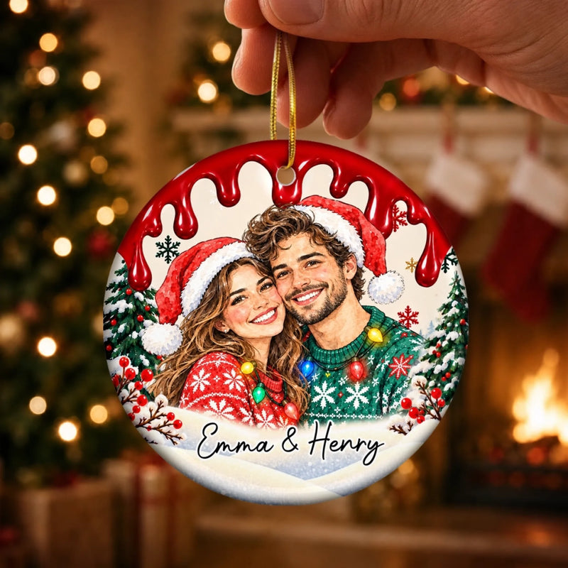 Custom Photo Christmas Couple Gifts - Personalized Ceramic Ornament
