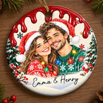 Custom Photo Christmas Couple Gifts - Personalized Ceramic Ornament